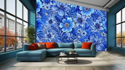 seamless blue floral pattern Wall mural