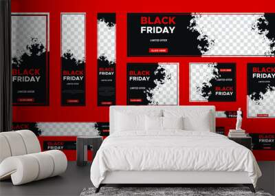 Set of Black friday web banner with place for photo. Sale Ads banner. vertical, horizontal and square template. Vector EPS 10 Wall mural