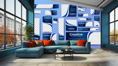 set of blue background for web ad banner template with text and image spaces. vector Wall mural