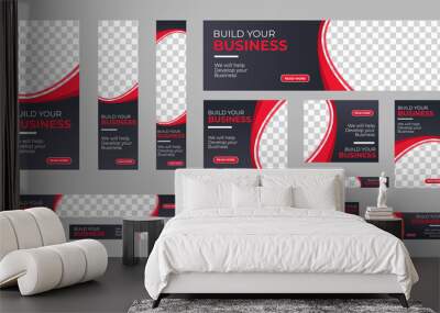 Set of Corporate Business web banners with standard size and place for images. Vertical, horizontal and square template. Vector illustration Wall mural