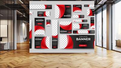 set of creative web banners of standard size with a place for photos. black and red. Business ad banner. Vertical, horizontal and square template.	 Wall mural