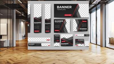 set of creative web banners of standard size with a place for photos. Gradient black. Business ad banner. Vertical, horizontal and square template. Wall mural