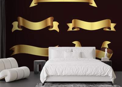 Set of Gold ribbon banners. Ribbon elements. Modern Luxury ribbons collection. isolated on dark background. Vector illustration eps 10	 Wall mural