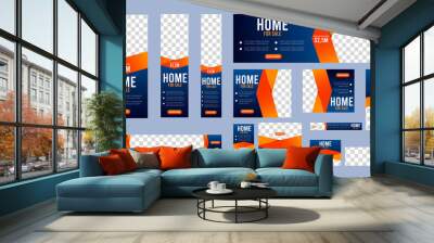 Set of Home for sale banner template with place for photos. Editable ads banner with standard size. Vector EPS Wall mural