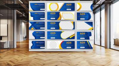 set of horizontal business banner templates with blue background. Modern technology design, abstract background layout with photos. Editable Vector collection corporate banner. Wall mural