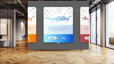 Set of Modern congratulations pop up banner with flat design on white background. Professional web design, full set of elements. User-friendly design materials. Wall mural