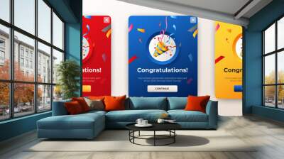 Set of Modern congratulations pop up banner with flat design on white background. Professional web design, full set of elements. User-friendly design materials. Wall mural