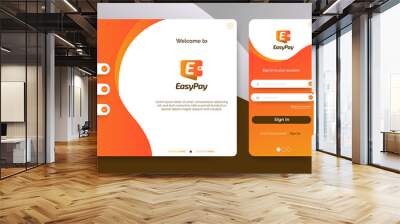 Set of Sign Up and Sign In forms. Orange gradient. Mobile Registration and login forms page. Professional web design, full set of elements. User-friendly design materials. Wall mural