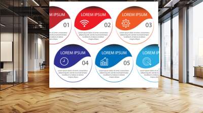 six step infographic design, simple design, lines, colors, icons, 6 parts, suitable for your business presentation Wall mural