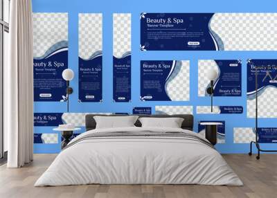 Spa banner collection with place for photo. Web banner layout. Vertical, horizontal and square template. Vector Illustration Wall mural