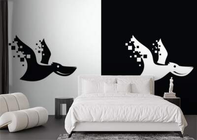 Vector logo design illustration of a pelican bird silhouette with pixel effect modern, simple, clean and abstract style. Wall mural