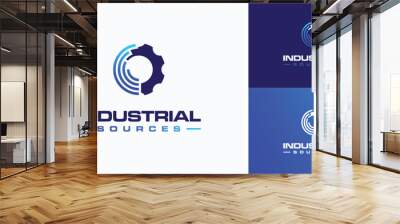 Vector logo design illustration of global line movement with industrial gears. Wall mural