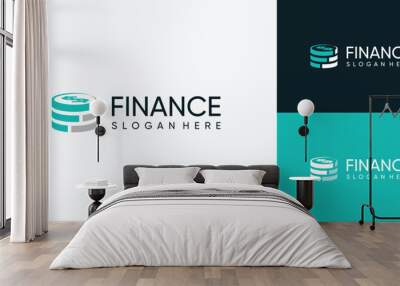 Vector logo design illustration of stacked coins as financial growth. Wall mural