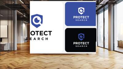 Vector logo design in the shape of a shield and magnifying glass as a search symbol in a modern, simple, clean and abstract style. Wall mural