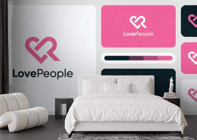 Vector logo design of initials letter L P with pink heart shape. Wall mural