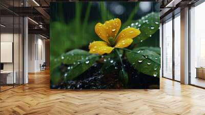 water drops on yellow flower HD 8K wallpaper Stock Photographic Image Wall mural