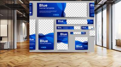 Waving Blue Web Banner template design set. horizontal, vertical, square ad banners layout. Wall mural