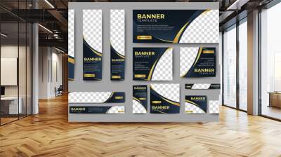 Web banner template design set layout with photo and text space. black and gold. Business advertising set design template. Vertical, horizontal, square banners standard size. Wall mural