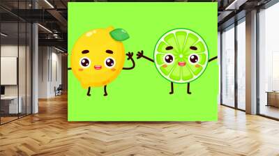 cute two lemon cartoon character vector Wall mural