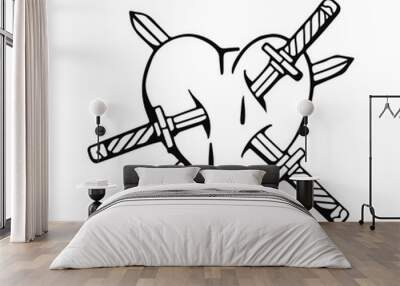 vector illustration of heart with knife Wall mural