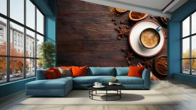 Cup coffee beans wooden Wall mural