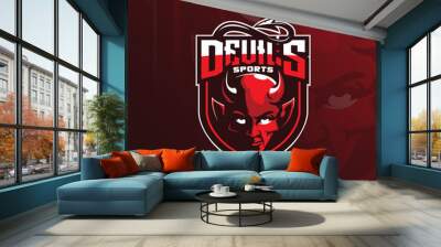 devil vector mascot logo design with modern illustration concept style for badge, emblem and tshirt printing. devil illustration for sport and esport team. Wall mural