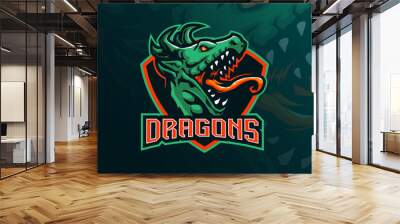 dragon mascot logo design with modern illustration concept style for badge, emblem and t shirt printing. angry dragon head illustration for sport and esport team. Wall mural