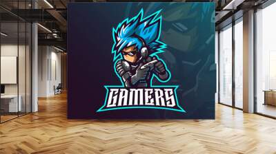 gamer mascot logo design vector with modern illustration concept style for badge, emblem and tshirt printing. gamer illustration for esport team. Wall mural