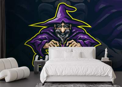 wizard mascot logo design vector with modern illustration concept style for badge, emblem and t shirt printing. wizard action illustration. Wall mural