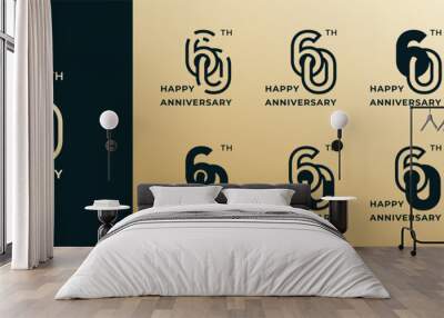 Logo 60th, 60 years happy anniversary gold, Creative design template for celebration, birthday, greeting and invitation. Editable file Wall mural