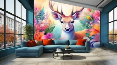 colorful deer with tropical concept  wall decoration  wall art Wall mural