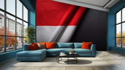 Indonesia Flag Wrinkled On Dark Background Wall mural