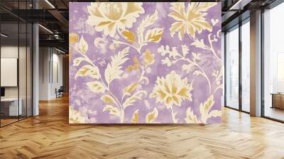 Purple and gold floral pattern with vintage aesthetic. Wall mural