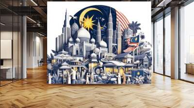 Illustration of malaysia culture in one draw Wall mural