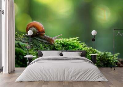 a snail on the mossy trunk Wall mural