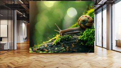 a snail on the mossy trunk Wall mural