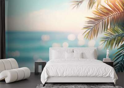 Abstract seascape with palm tree tropical beach Wall mural