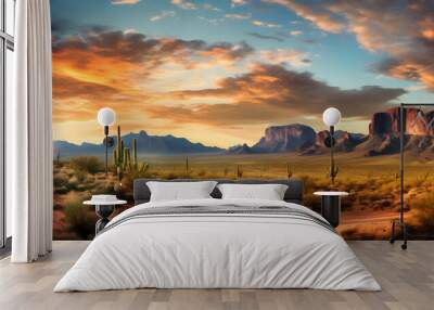 Arizona desert with cactus illustration background Wall mural