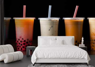 Assortment of fresh boba on black background Wall mural