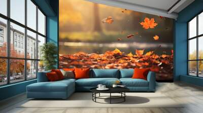 Autum background with autumn leaves falling down Wall mural