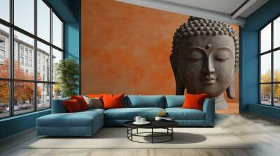 Buddha's head with rusty wall background Wall mural