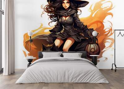 Clip art of beautiful witch isolated on white Wall mural