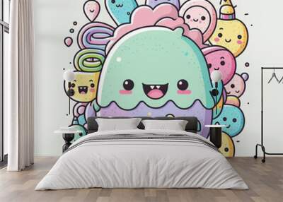 Cute and colorful monster. AI generated. Wall mural