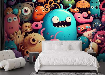 Cute colorful doodle monster created with ai tools Wall mural