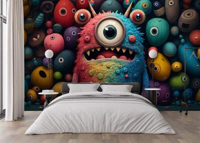 Cute colorful doodle monster created with ai tools Wall mural