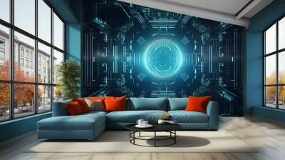 Digital technology background created using generative AI tools Wall mural