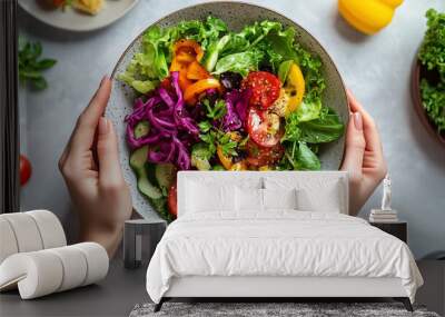 flat lay of a colorful salad Wall mural