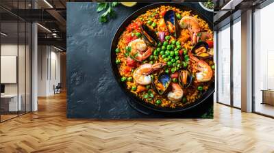 flat lay of a paella Wall mural