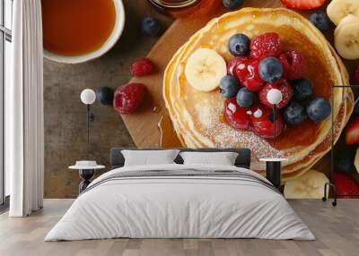 Flat lay of delicious pancakes Wall mural