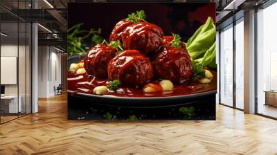 Hot spicy meatball on black background Wall mural